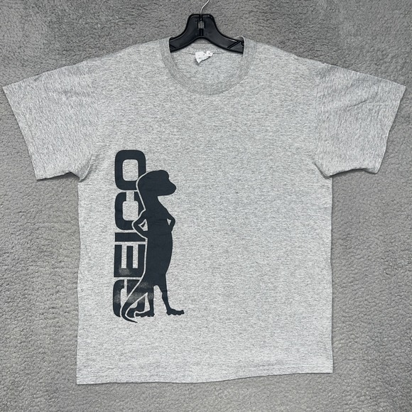 VTG‎ Geico Gecko Insurance T Shirt Men's Size L Gray Promotional Mascot Tee Y2k